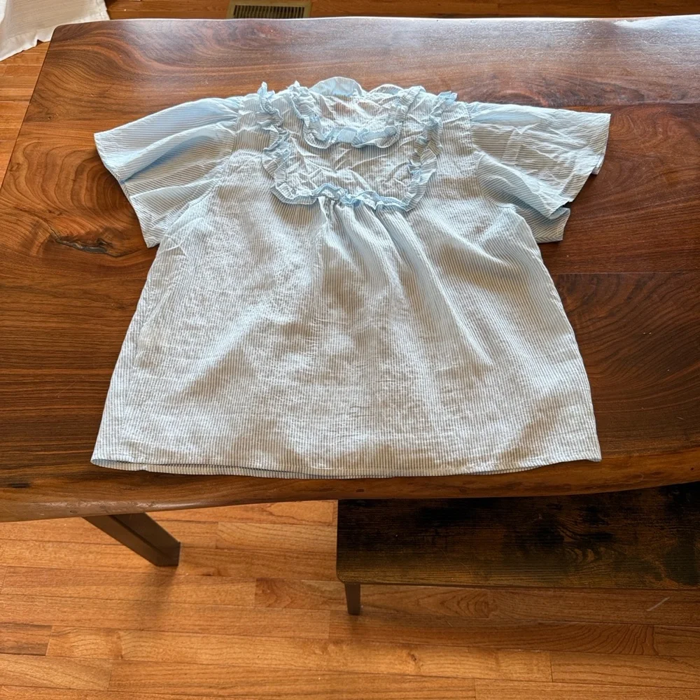 Blue Striped Ruffle Blouse - Picture 3 of 3
